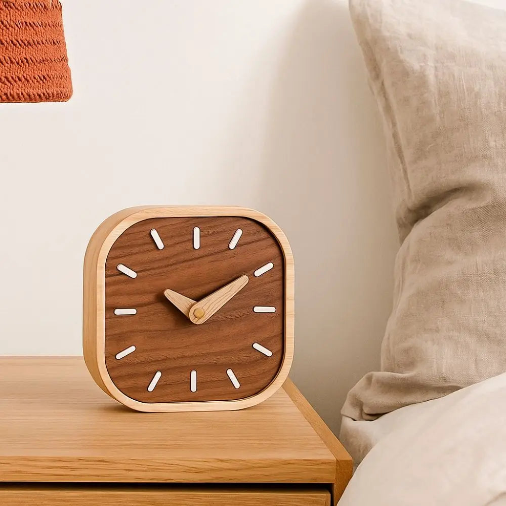 simple wooden bedside clock