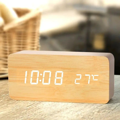 wooden digital alarm clock