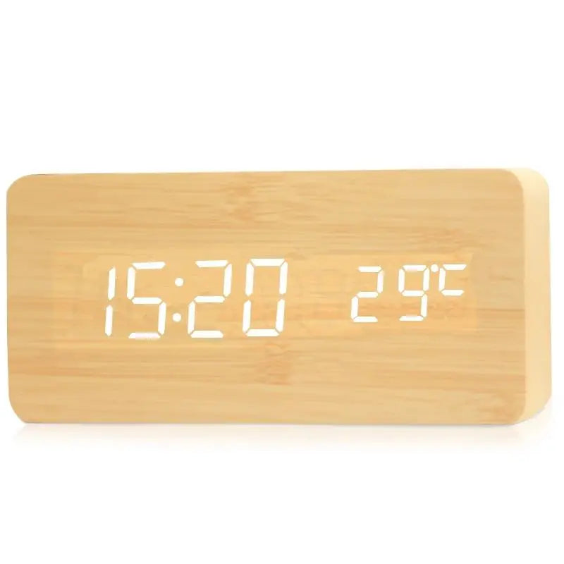wooden digital alarm clock