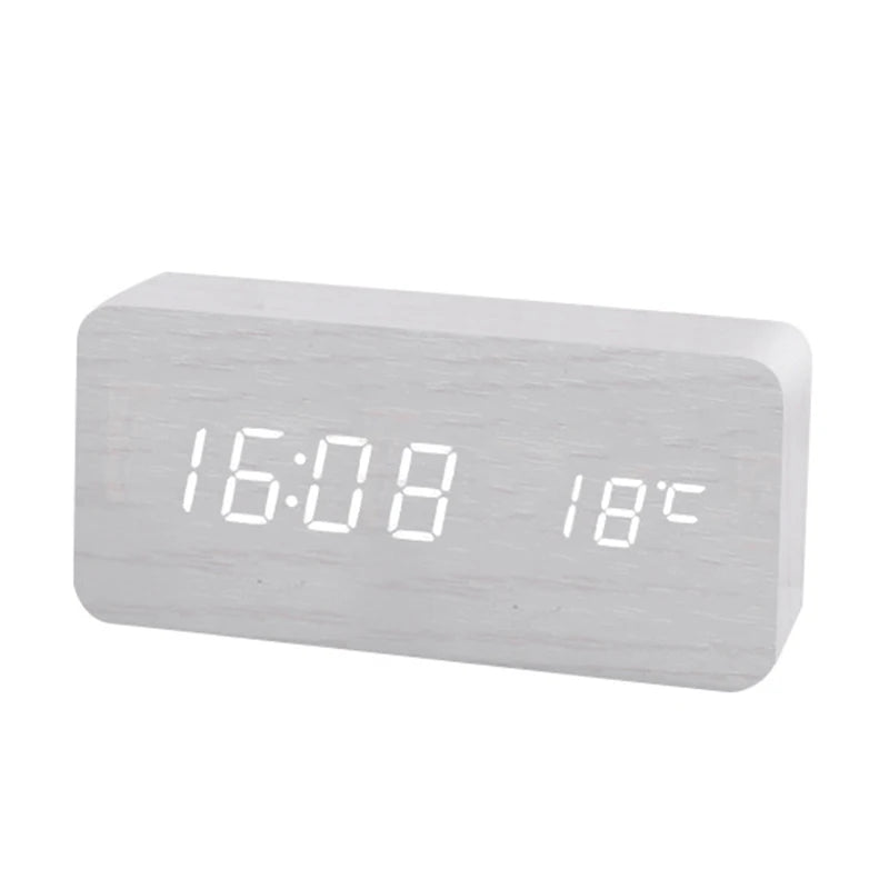 wooden digital alarm clock