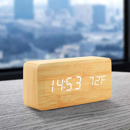 wooden digital alarm clock
