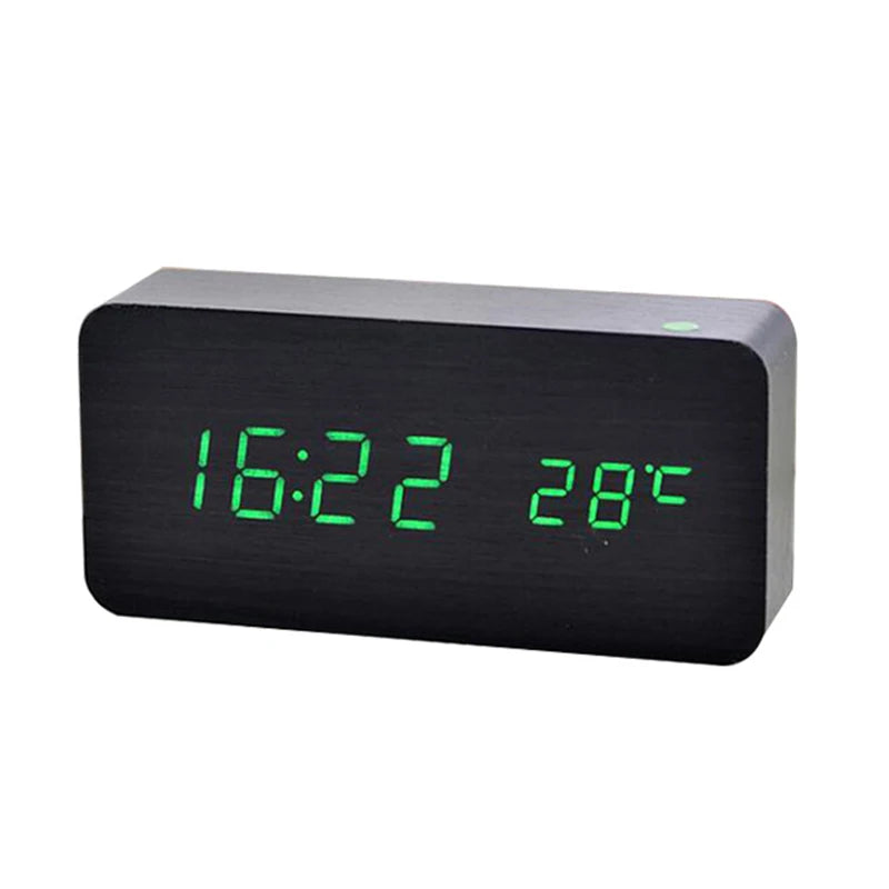 wooden digital alarm clock