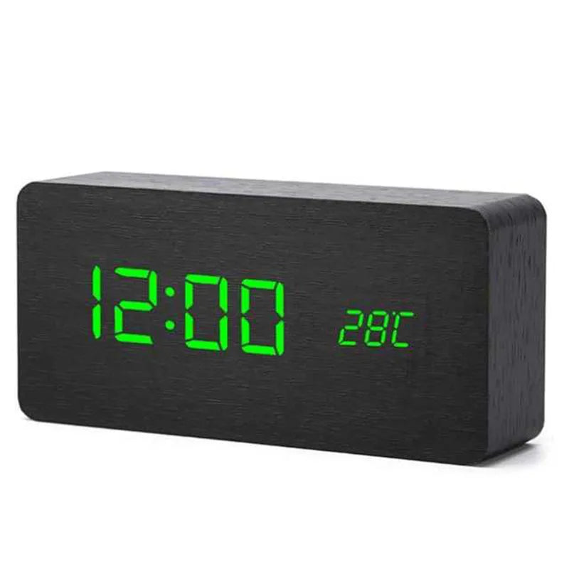 wooden digital alarm clock