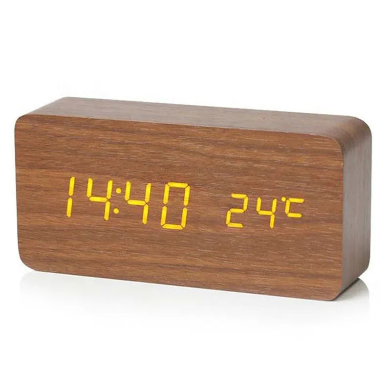 wooden digital alarm clock