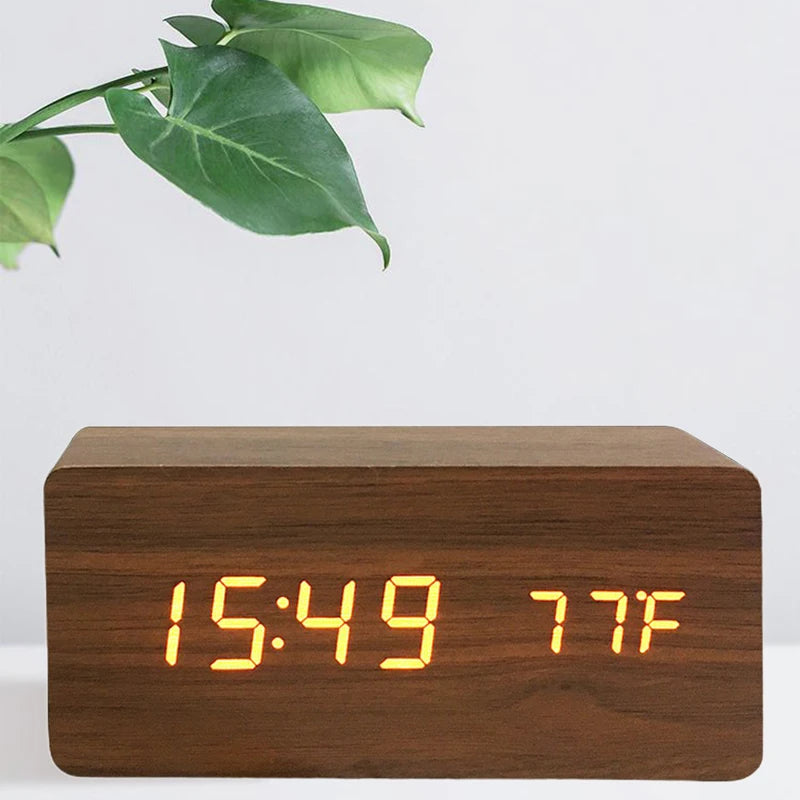 wooden digital alarm clock