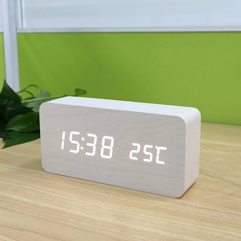 wooden digital alarm clock