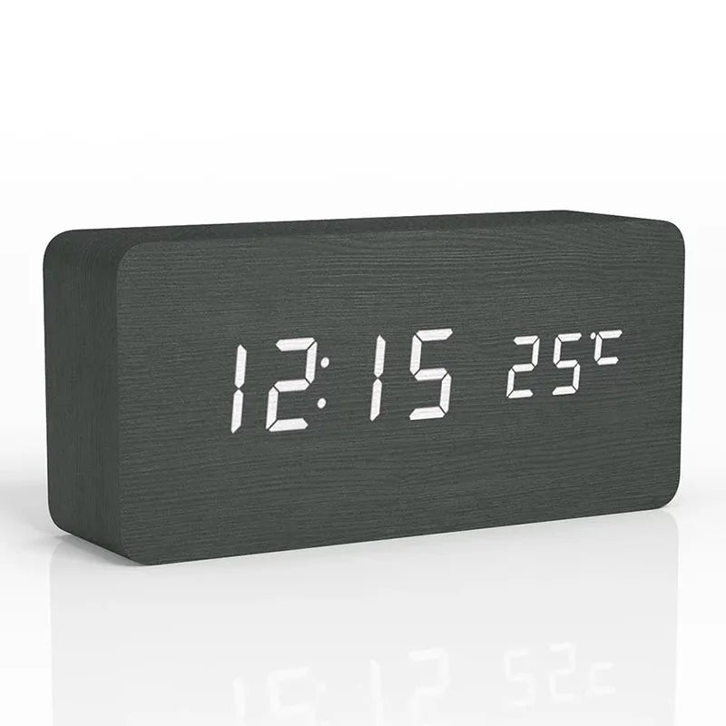 wooden digital alarm clock